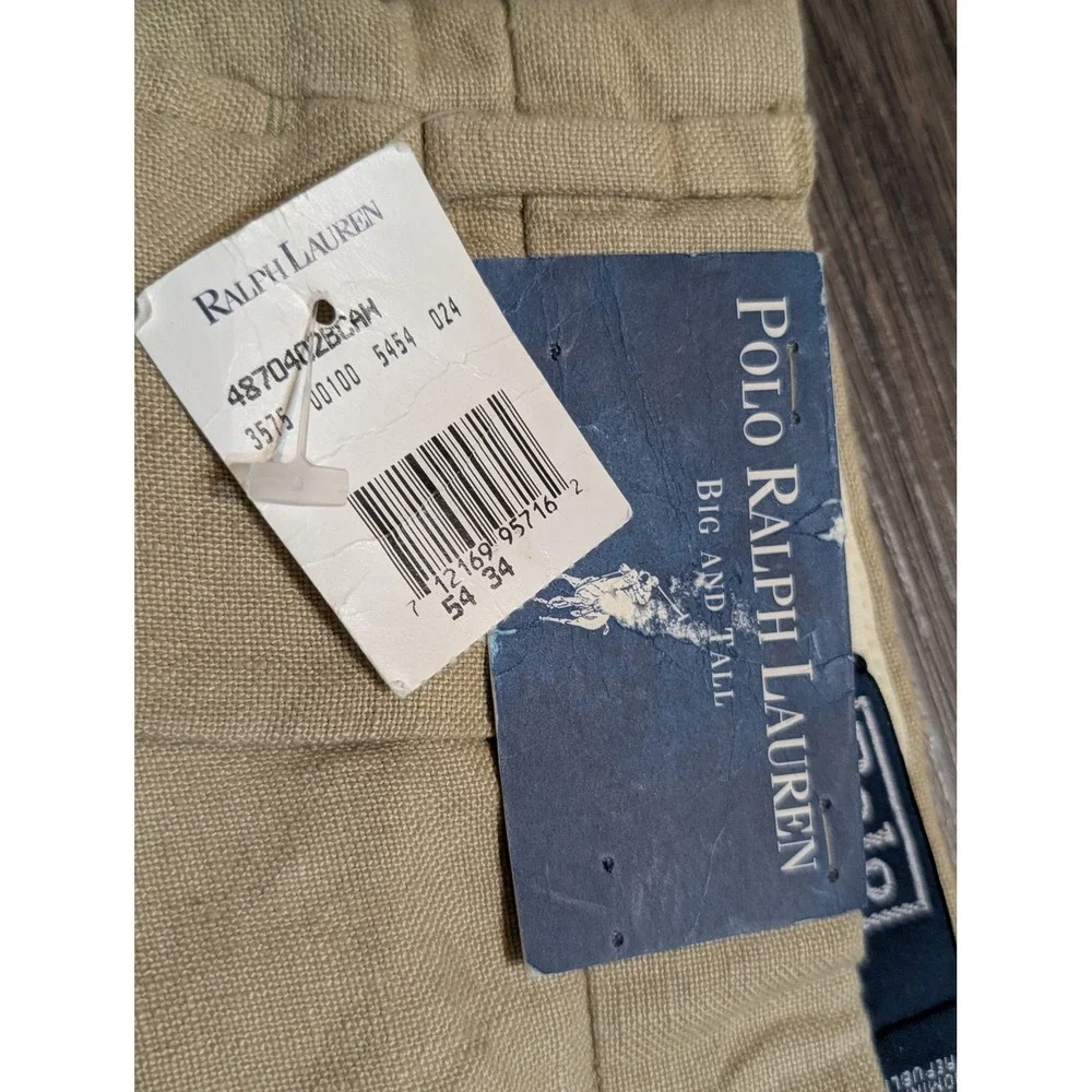 Polo Ralph Lauren‎ Mens Big and Tall 54x34 Tan 100% Linen Pleated Cuffed Pants